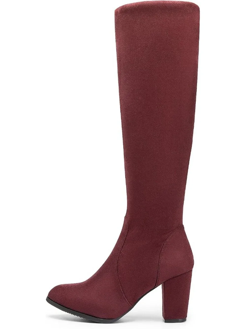 Women's Burgundy Faux Fur Lined Square Toe Side Zipper Knee High Riding Boots